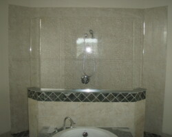 3/8” tempered Flemish glass, neo angle with chrome channel