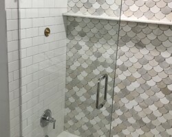 3/8” clear movable panel with chrome hinges and bore thru c pull handle