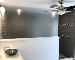 3/8” horizontal rain glass with chrome channel on 2 sides